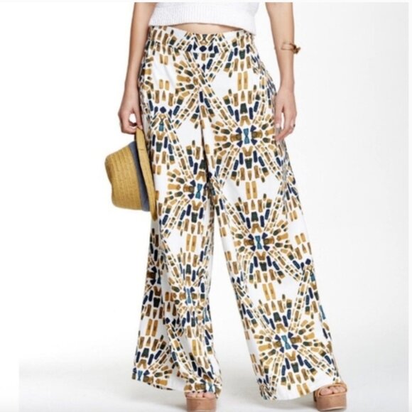 Free People Over And Under Wide Leg Pants XS Linen Blend Geometric Boho NWT - Picture 1 of 14
